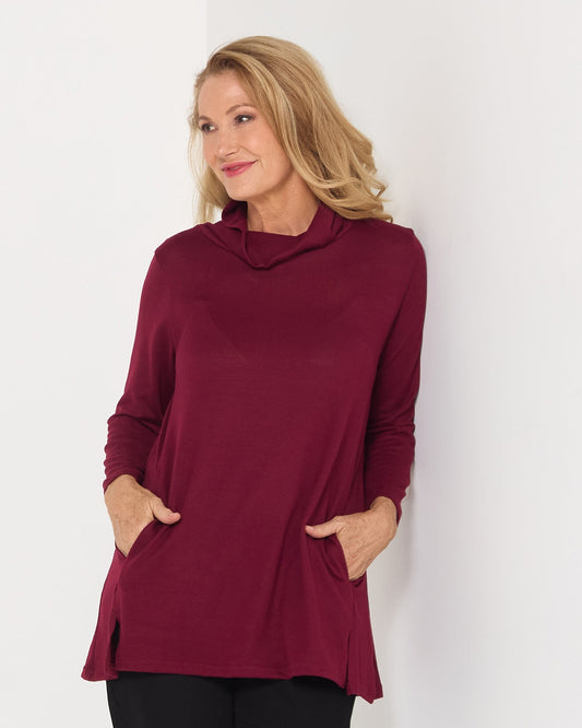 Lina Cowl Knit Tunic - Burgundy