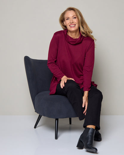Lina Cowl Knit Tunic - Burgundy