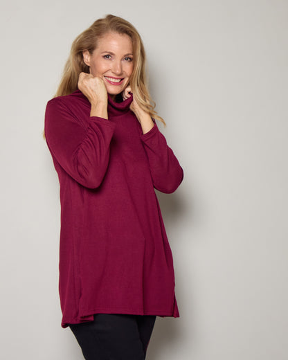 Lina Cowl Knit Tunic - Burgundy