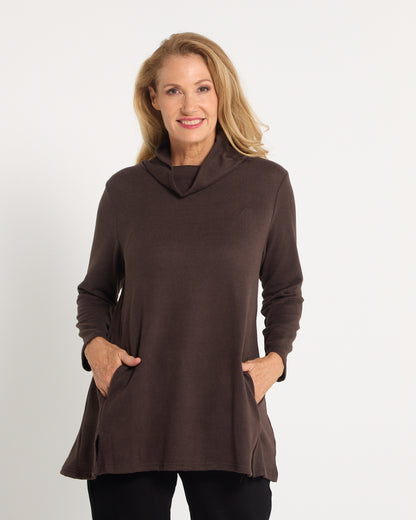 Lina Cowl Knit Tunic - Chocolate