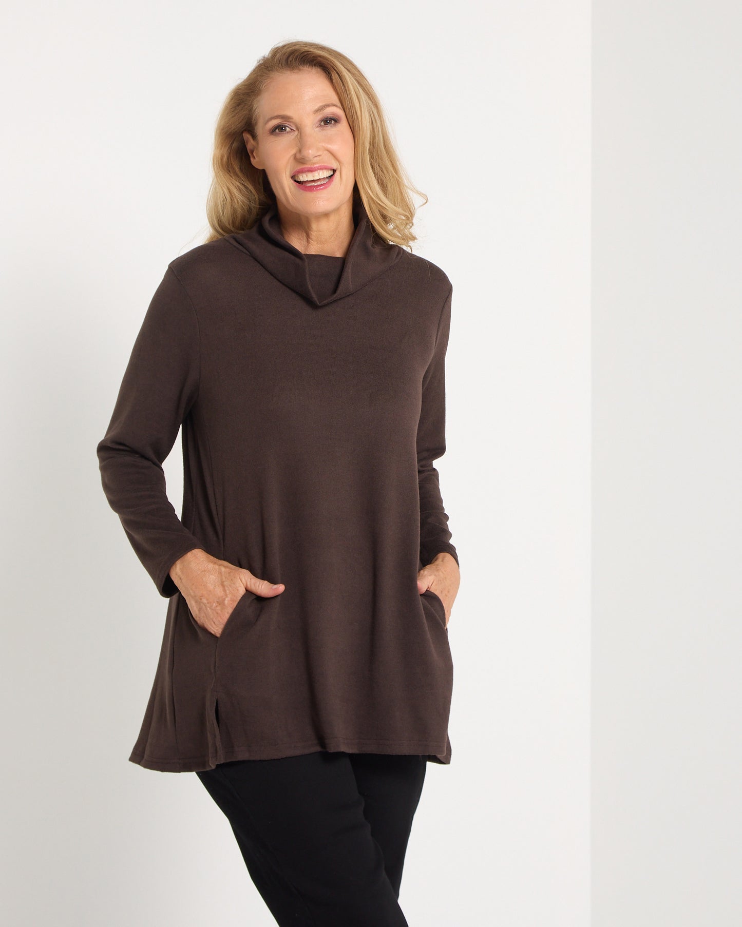 Lina Cowl Knit Tunic - Chocolate