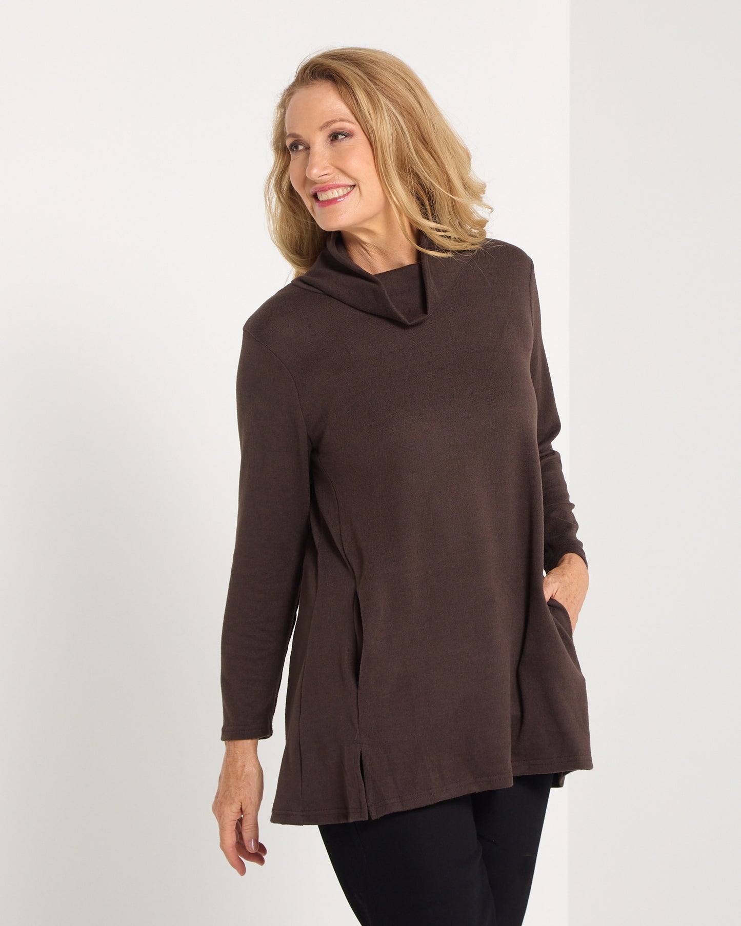 Lina Cowl Knit Tunic - Chocolate