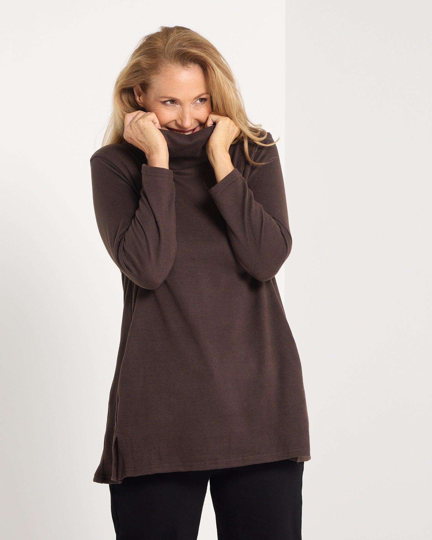Lina Cowl Knit Tunic - Chocolate