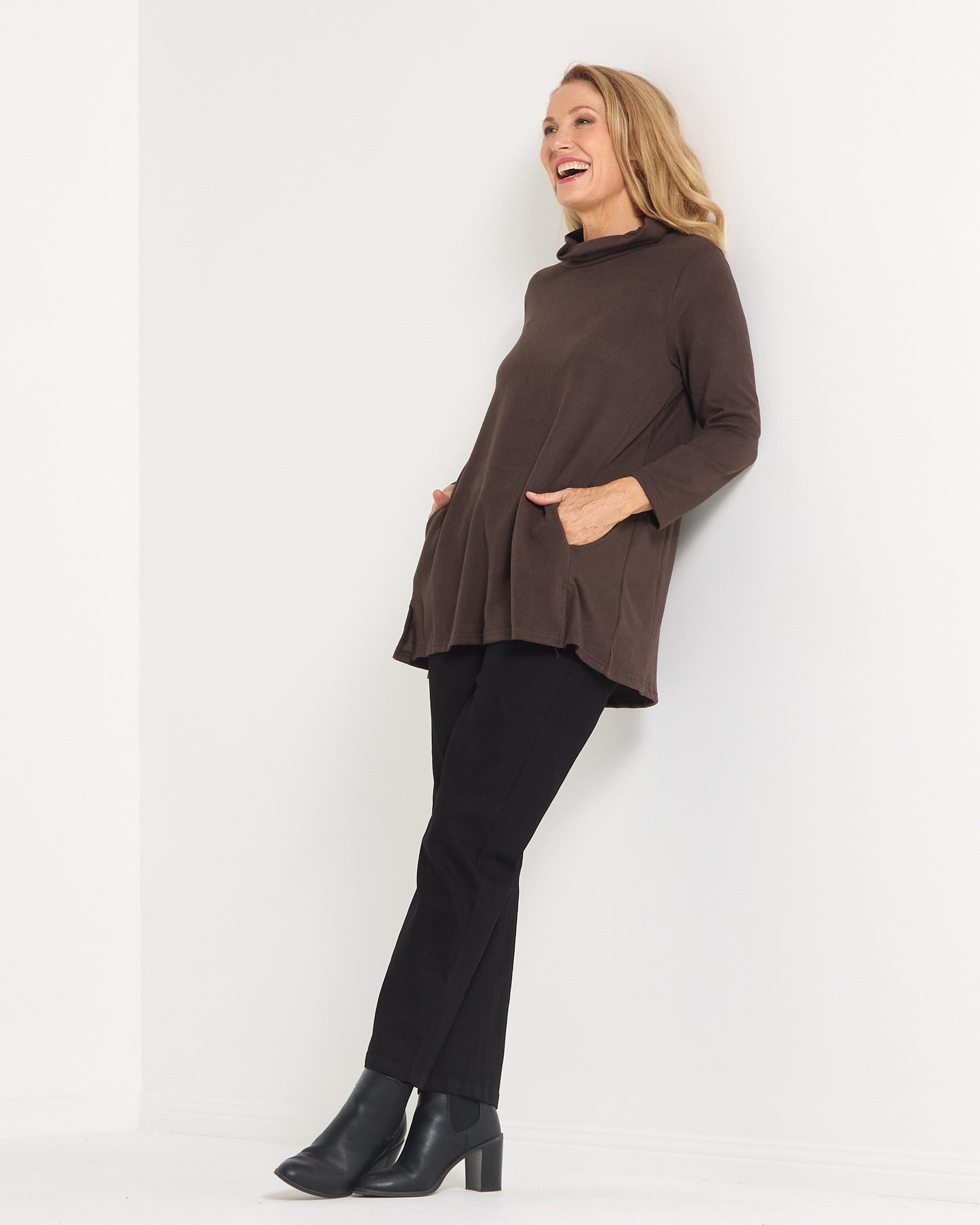 Lina Cowl Knit Tunic - Chocolate