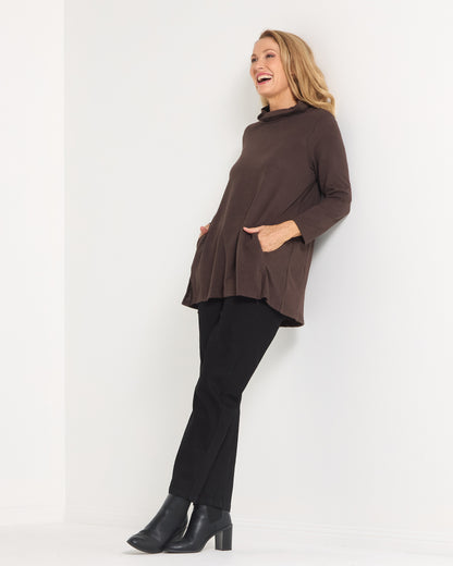 Lina Cowl Knit Tunic - Chocolate