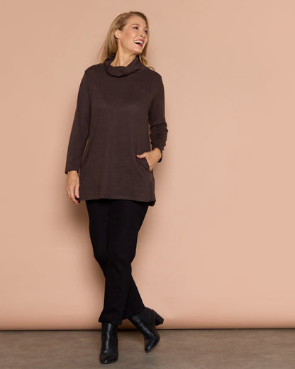 Lina Cowl Knit Tunic - Chocolate