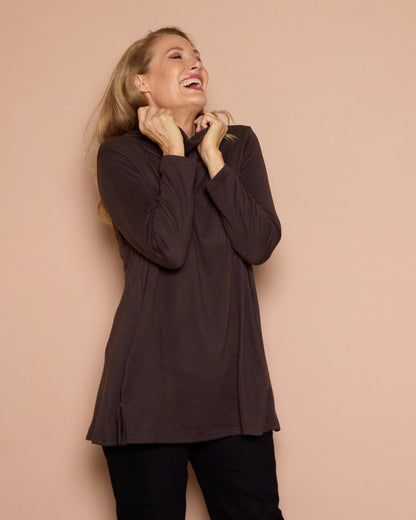 Lina Cowl Knit Tunic - Chocolate