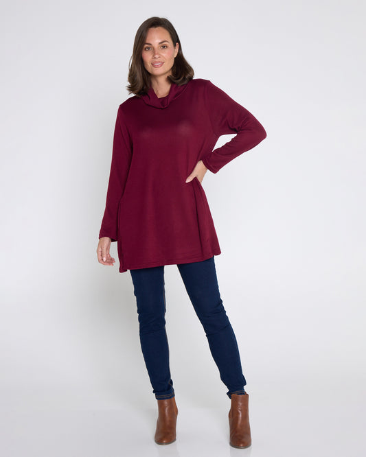 Lina Cowl Knit Tunic - Burgundy