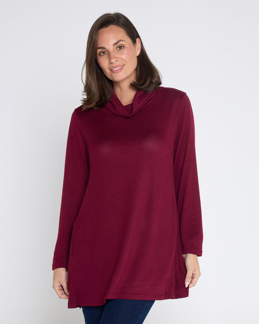 Lina Cowl Knit Tunic - Burgundy