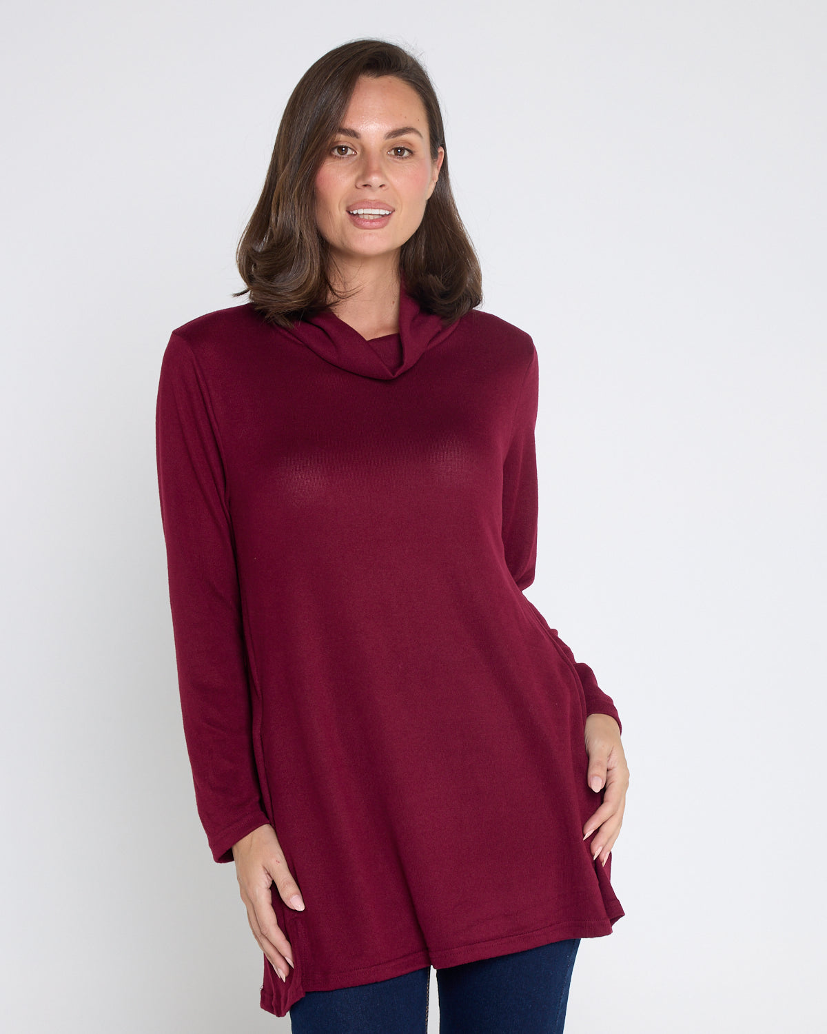 Lina Cowl Knit Tunic - Burgundy