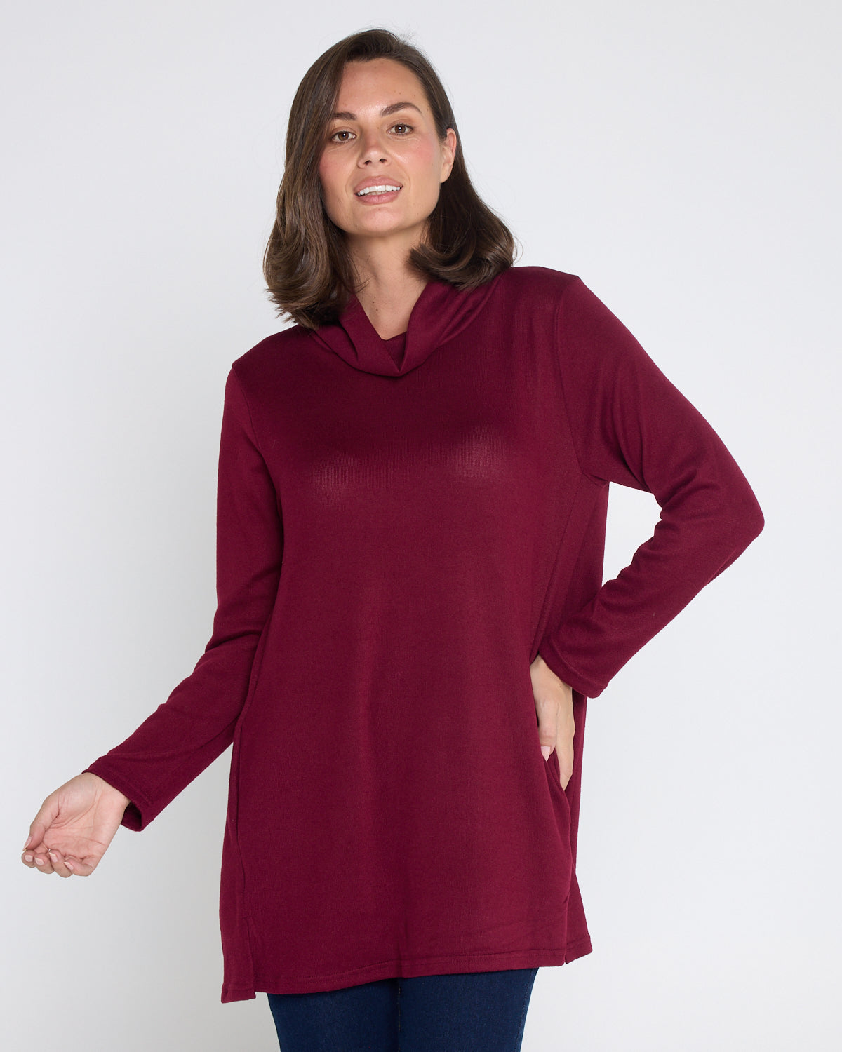 Lina Cowl Knit Tunic - Burgundy