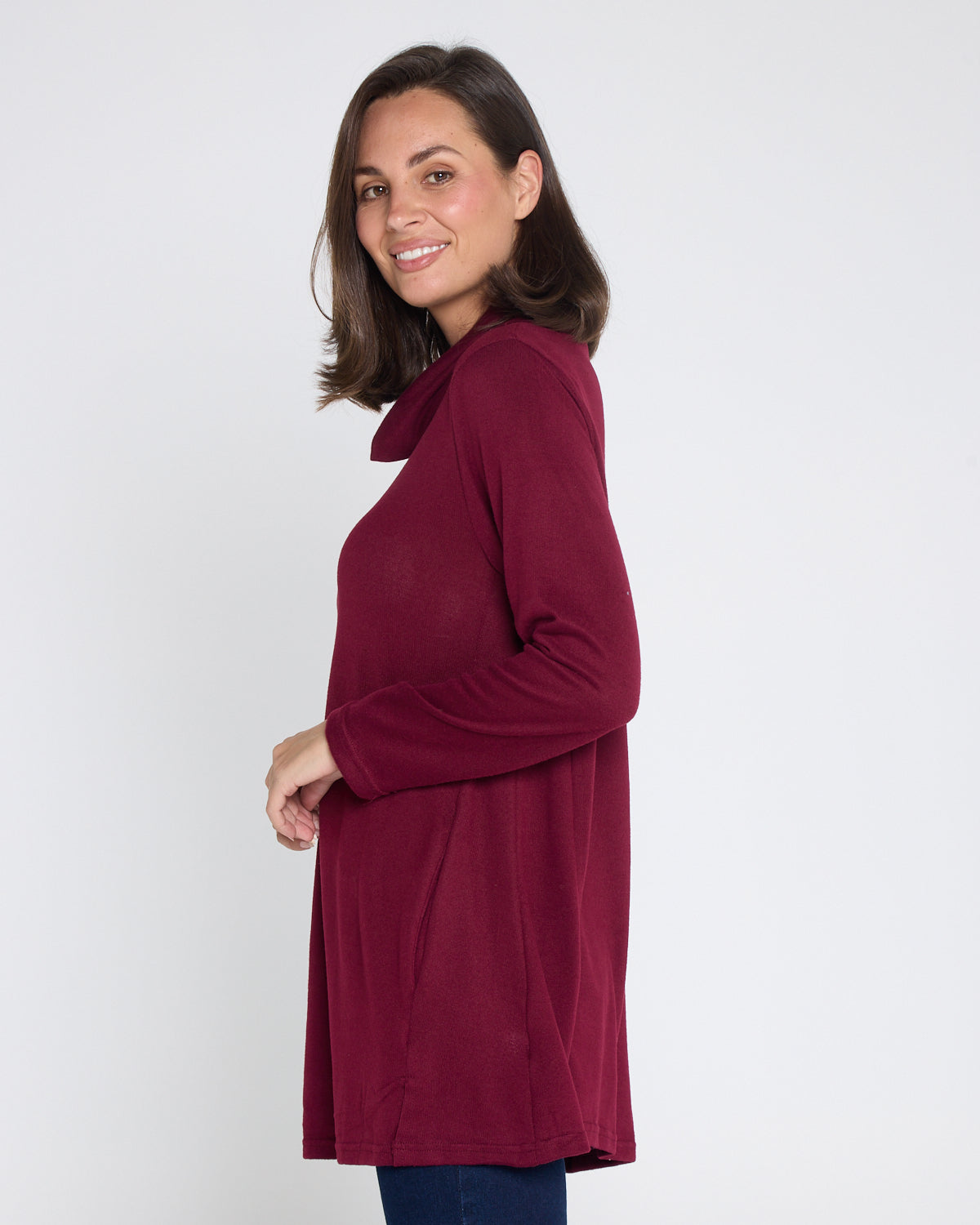 Lina Cowl Knit Tunic - Burgundy