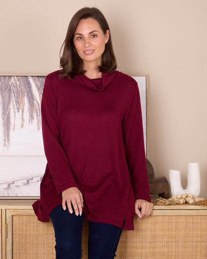 Lina Cowl Knit Tunic - Burgundy