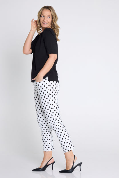 Dana Bengaline Capri Pants - White/Black Spot