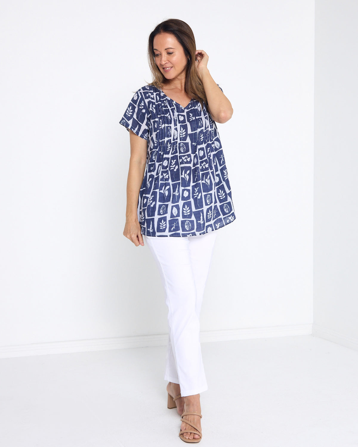 Carmody Cotton Pintuck Top - Denim