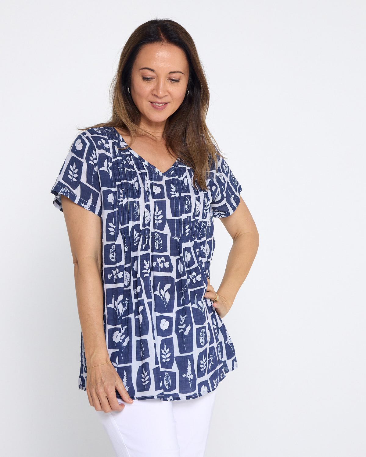 Carmody Cotton Pintuck Top - Denim