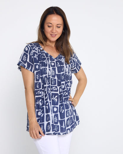 Carmody Cotton Pintuck Top - Denim