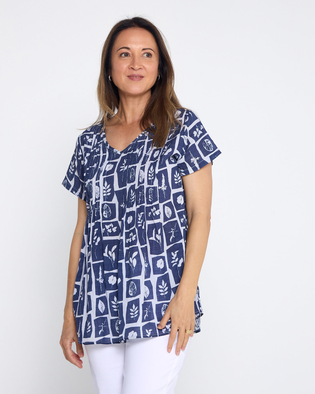Carmody Cotton Pintuck Top - Denim