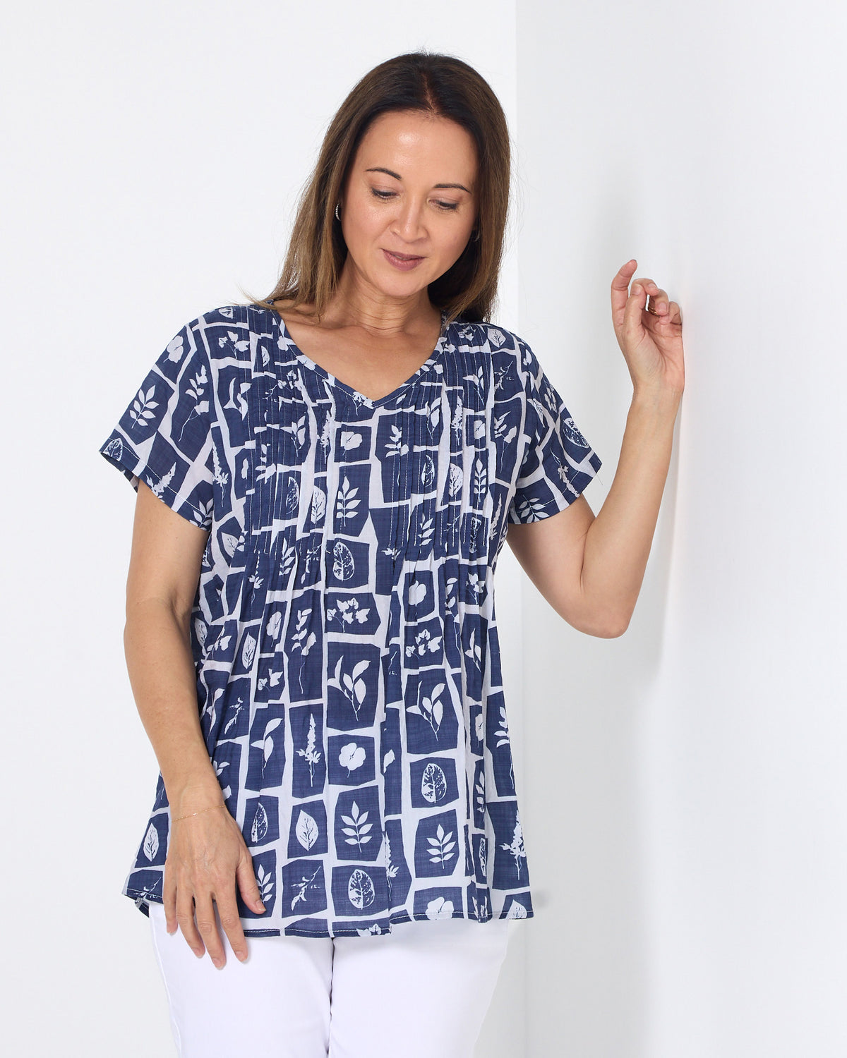 Carmody Cotton Pintuck Top - Denim
