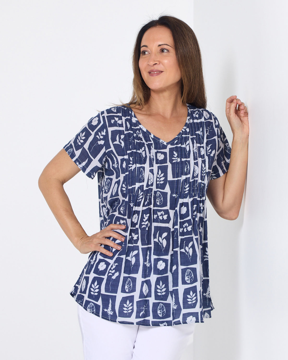 Carmody Cotton Pintuck Top - Denim