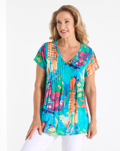 Carmody Pintuck Cotton Top - Tropical Leaf