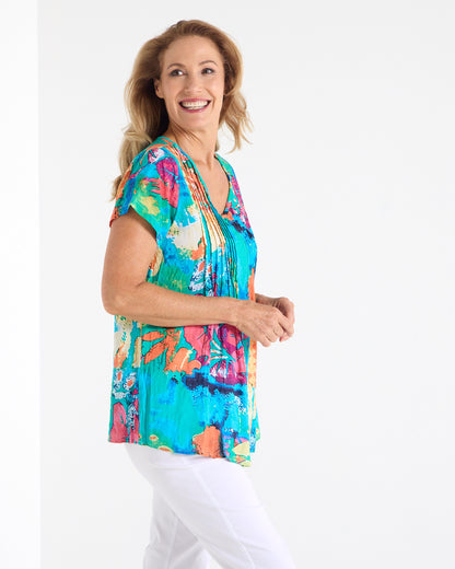 Carmody Pintuck Cotton Top - Tropical Leaf