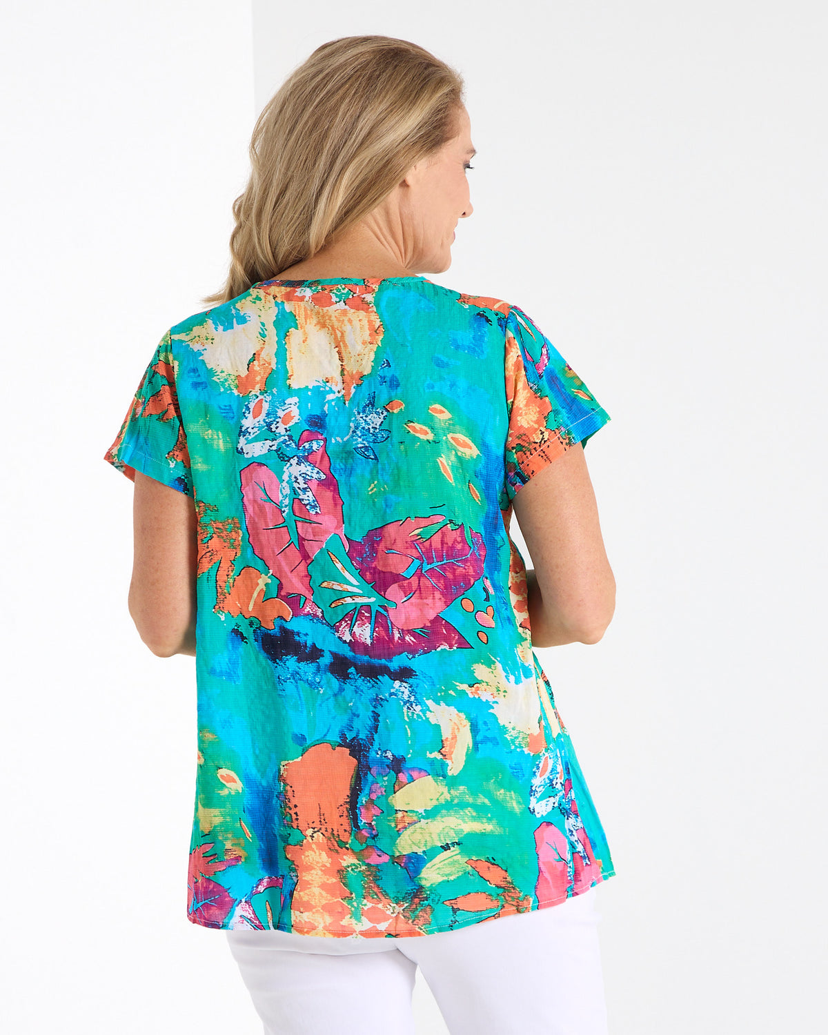 Carmody Pintuck Cotton Top - Tropical Leaf
