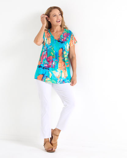 Carmody Pintuck Cotton Top - Tropical Leaf