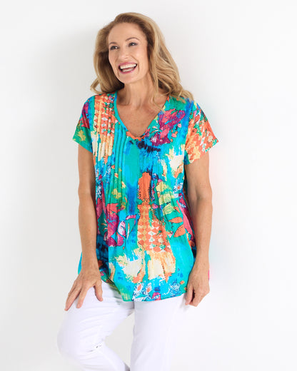 Carmody Pintuck Cotton Top - Tropical Leaf