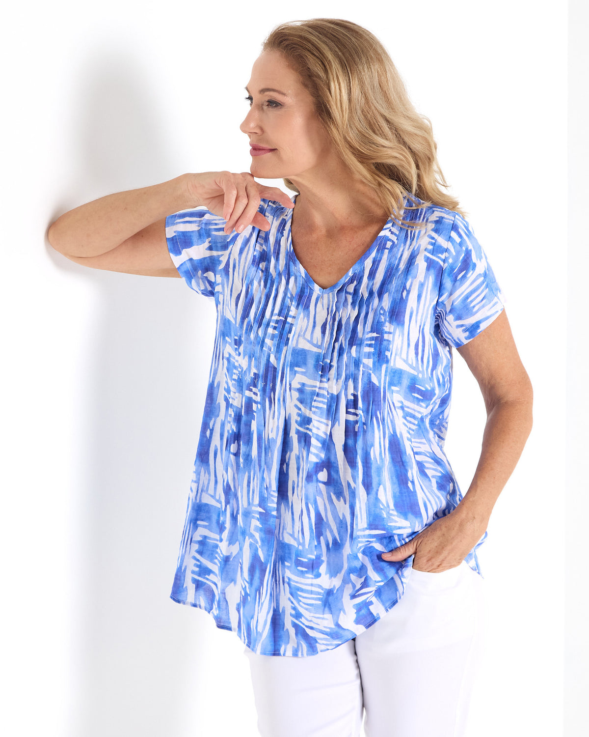 Carmody Cotton Pintuck Top - Blue Wash