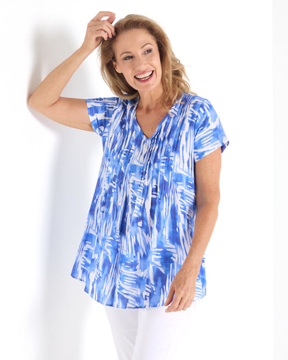 Carmody Cotton Pintuck Top - Blue Wash