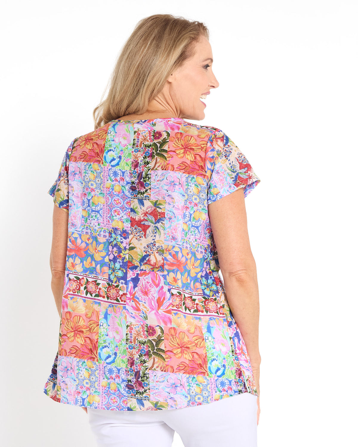 Carmody Floral Pintuck Top - Pink Patchwork