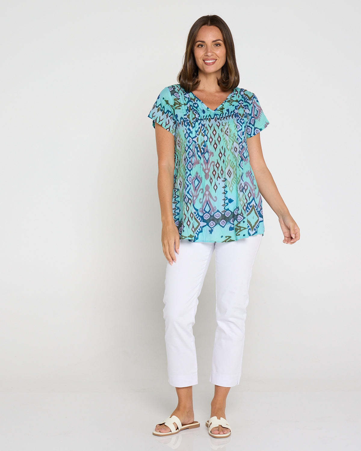 Carmody Cotton Top - Mint Motifs