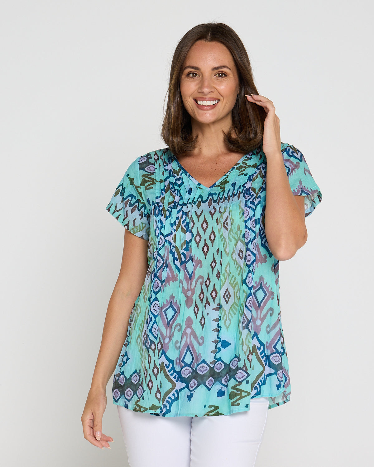 Carmody Cotton Top - Mint Motifs