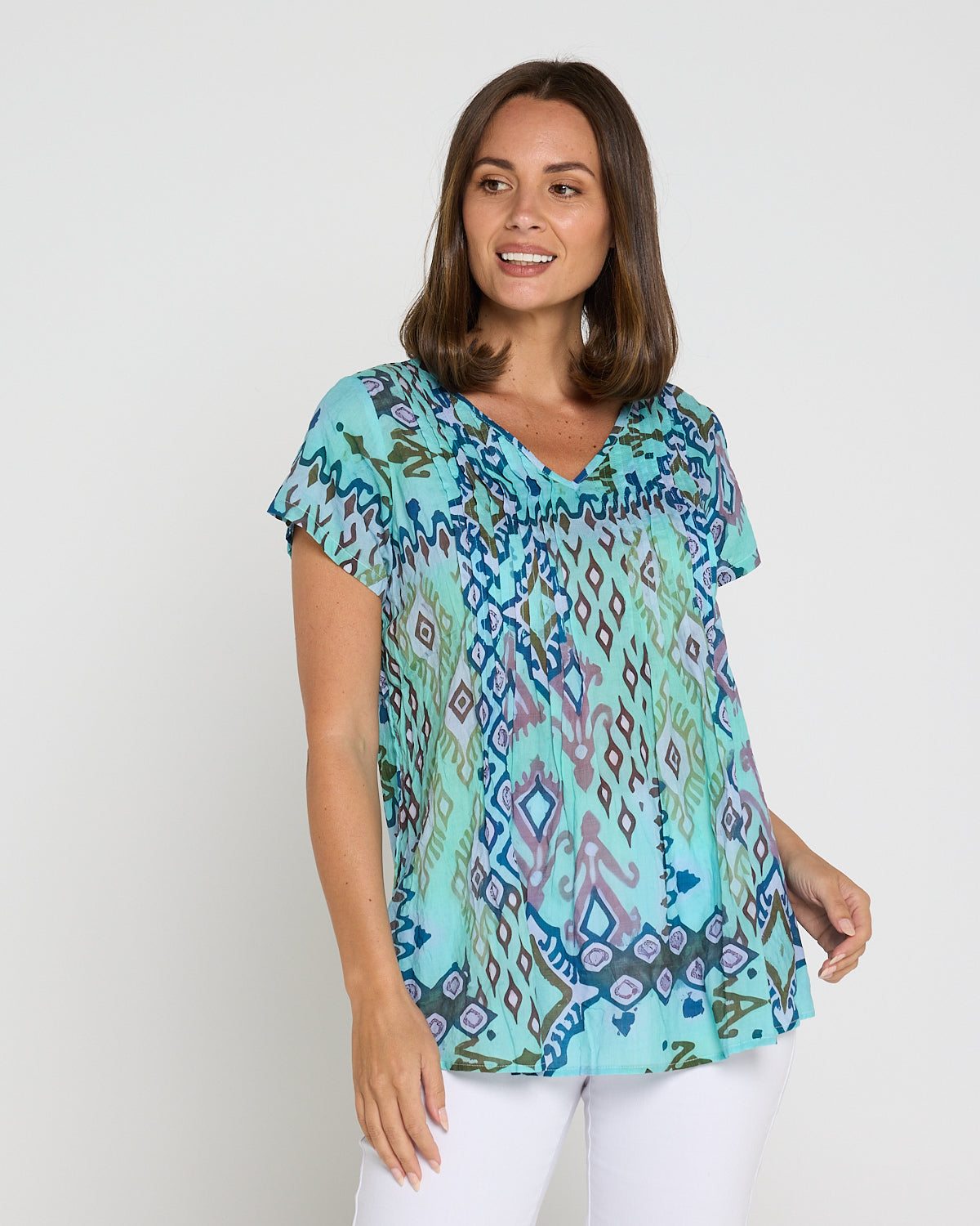 Carmody Cotton Top - Mint Motifs
