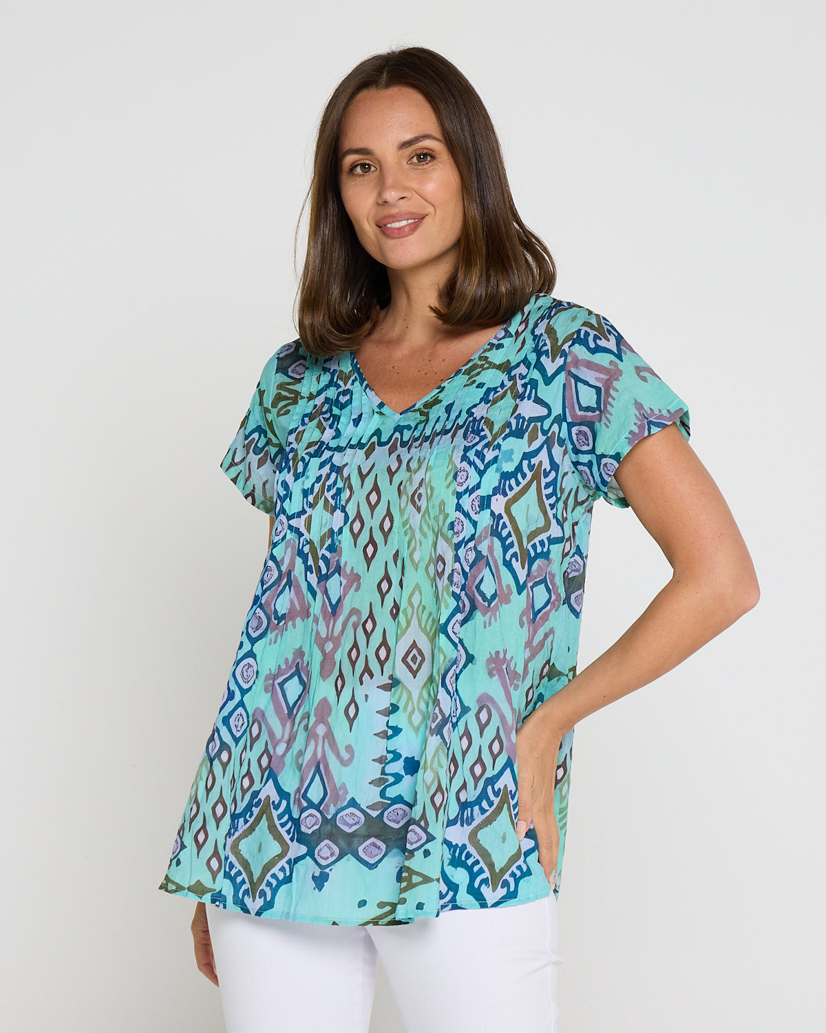 Carmody Cotton Top - Mint Motifs