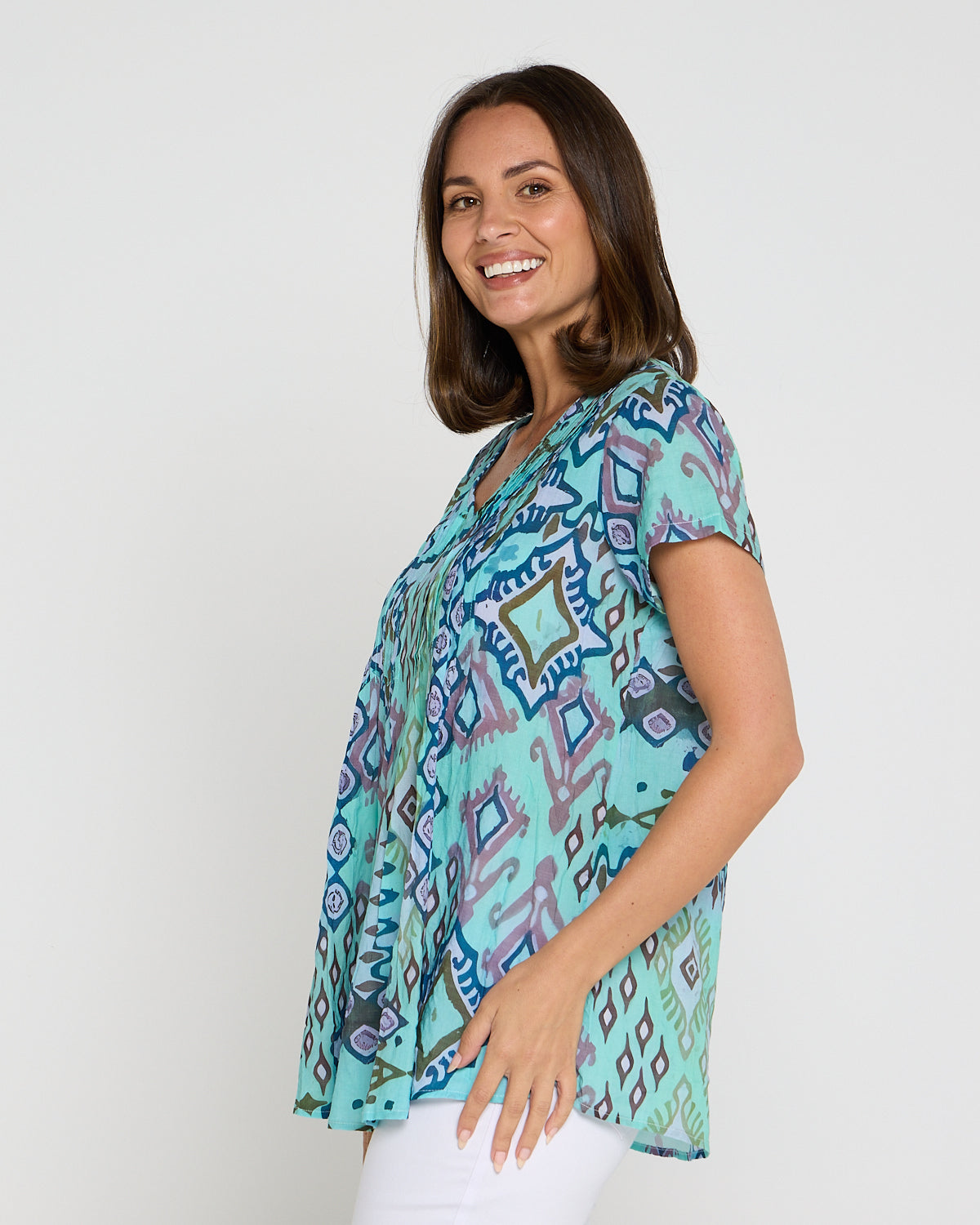 Carmody Cotton Top - Mint Motifs