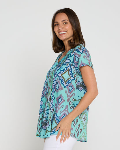 Carmody Cotton Top - Mint Motifs