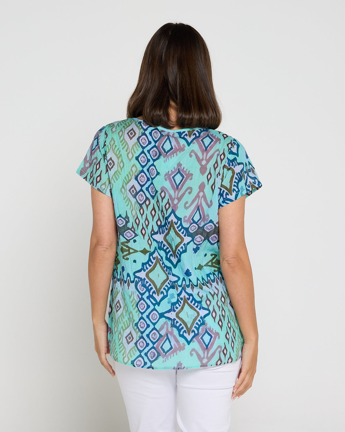 Carmody Cotton Top - Mint Motifs