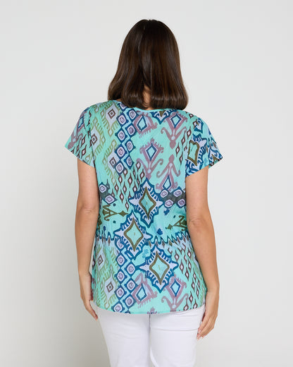 Carmody Cotton Top - Mint Motifs