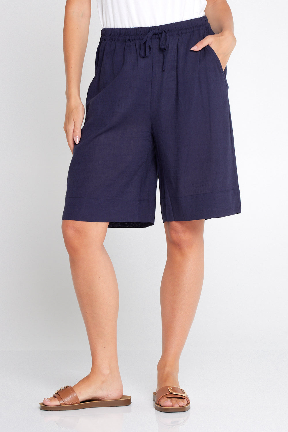 Marissa Cotton & Linen Shorts - Navy