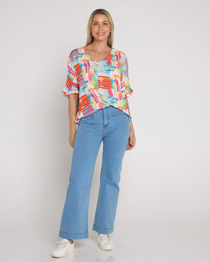 Cher Wide Leg Jeans - Light Wash Blue Denim