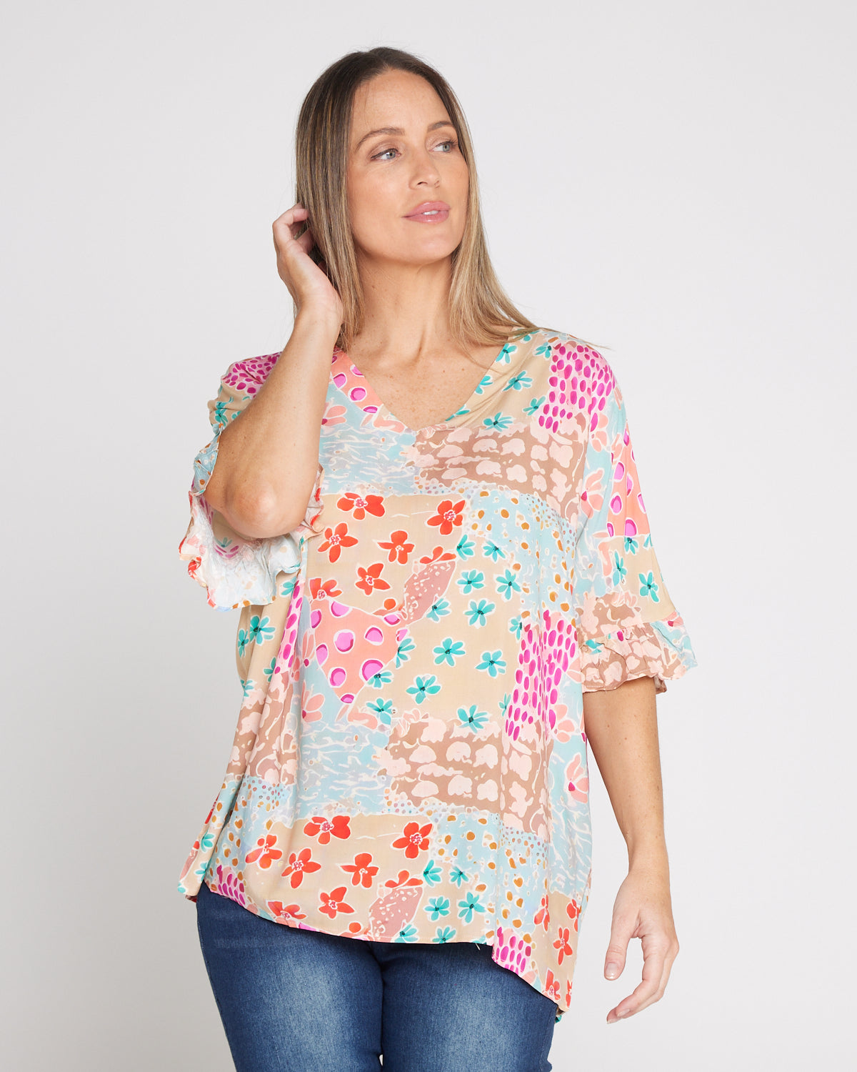 Farren Top - Pastel Floral Collage