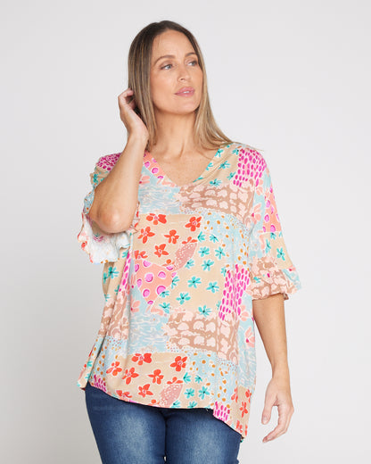 Farren Top - Pastel Floral Collage