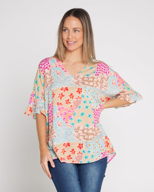 Farren Top - Pastel Floral Collage