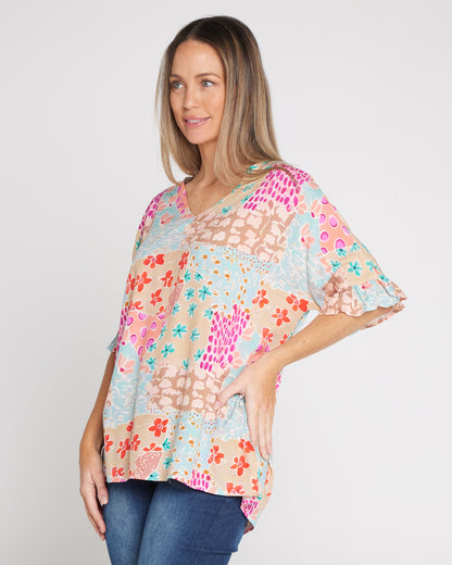 Farren Top - Pastel Floral Collage