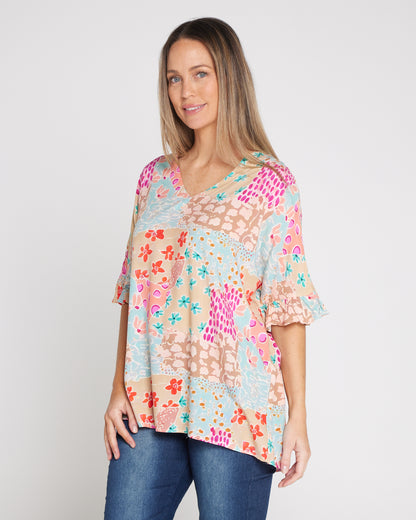 Farren Top - Pastel Floral Collage