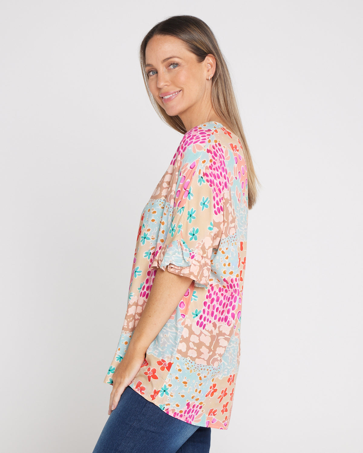 Farren Top - Pastel Floral Collage