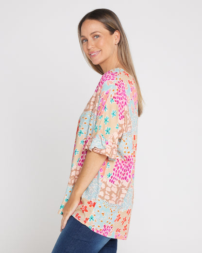 Farren Top - Pastel Floral Collage