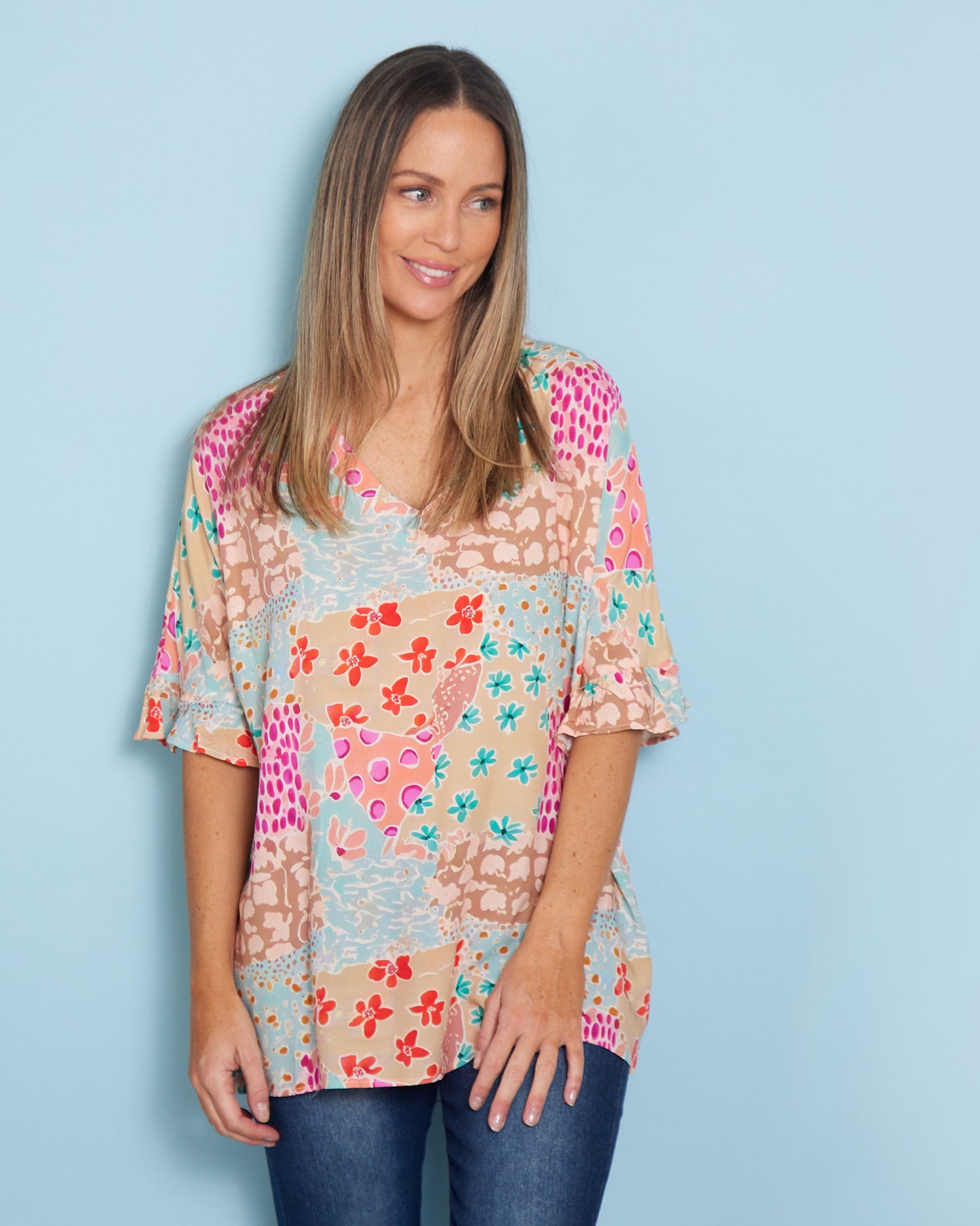 Farren Top - Pastel Floral Collage